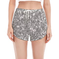 Silver (NOT Real) Glitter Print Women's Split Running Shorts