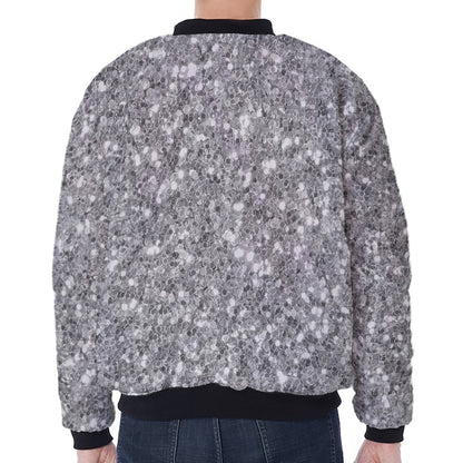Silver (NOT Real) Glitter Print Zip Sleeve Bomber Jacket