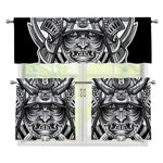 Silver Samurai Mask Print 3 Piece Kitchen Curtains