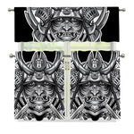 Silver Samurai Mask Print 3 Piece Kitchen Curtains
