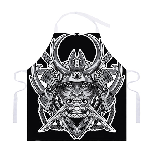 Silver Samurai Mask Print Adjustable Apron