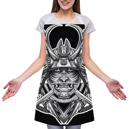 Silver Samurai Mask Print Adjustable Apron