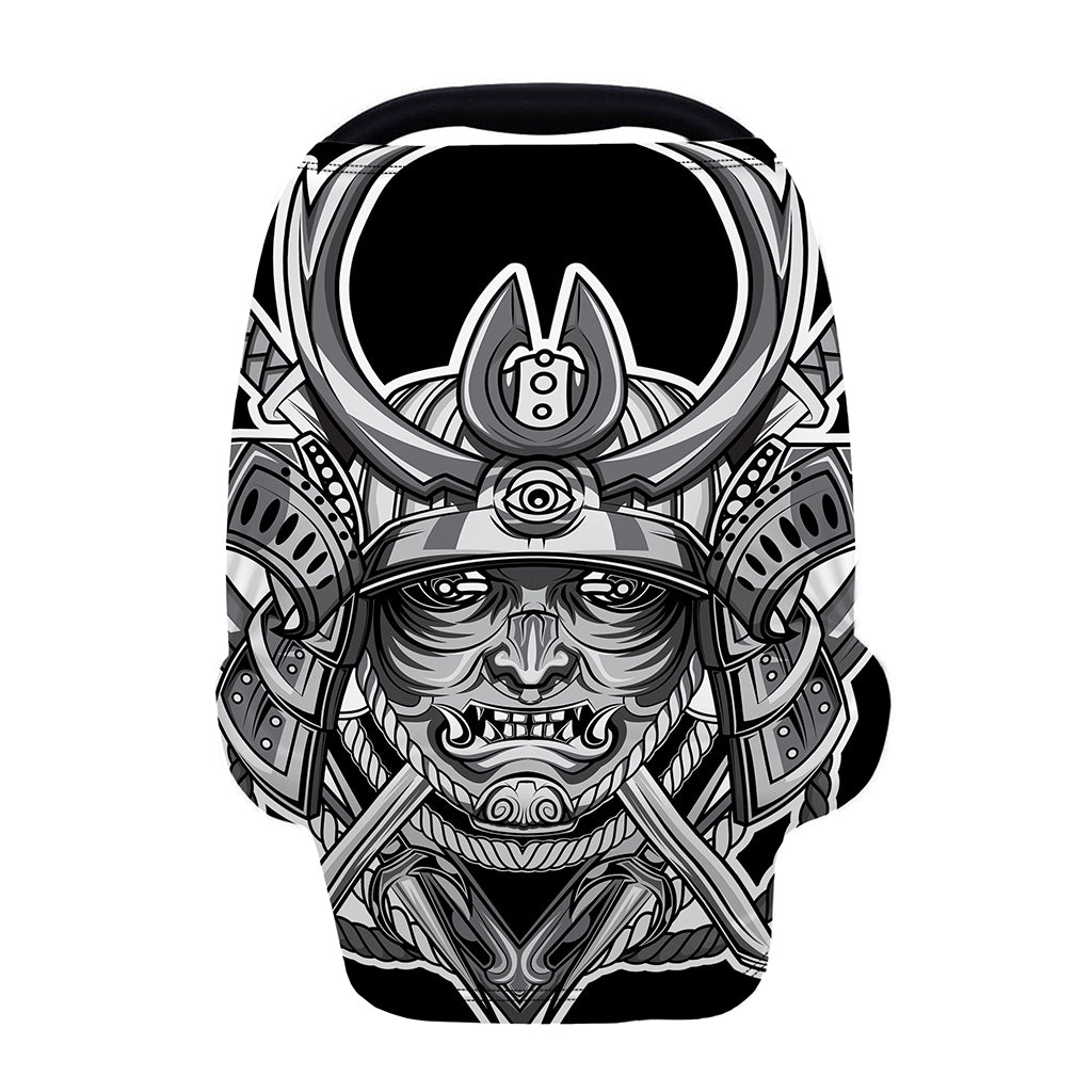 Silver Samurai Mask Print Baby Seat Cover
