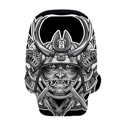 Silver Samurai Mask Print Baby Seat Cover