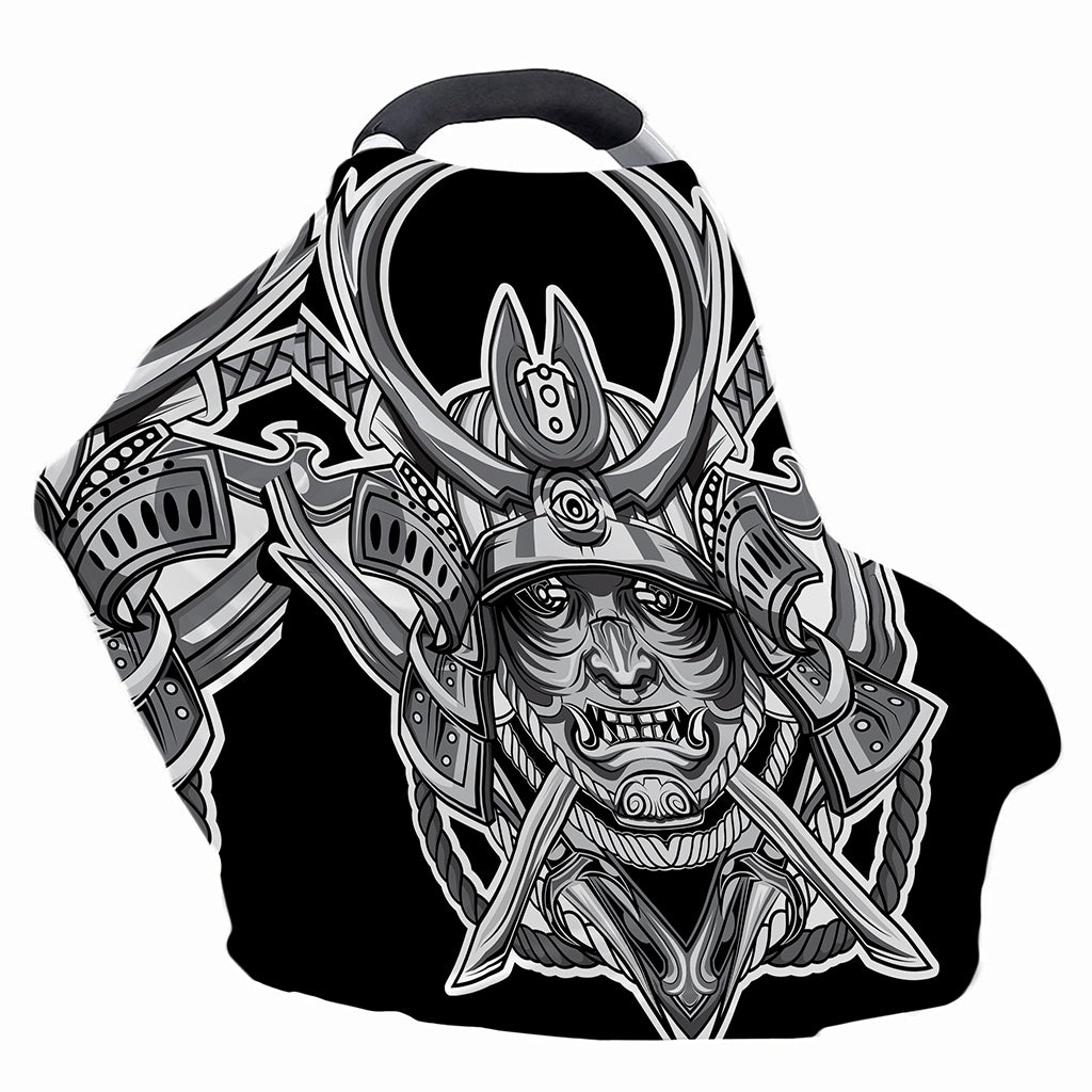 Silver Samurai Mask Print Baby Seat Cover