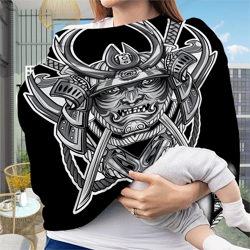 Silver Samurai Mask Print Baby Seat Cover