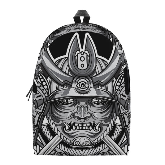 Silver Samurai Mask Print Backpack