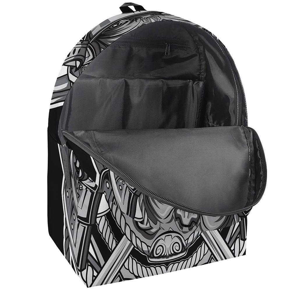 Silver Samurai Mask Print Backpack