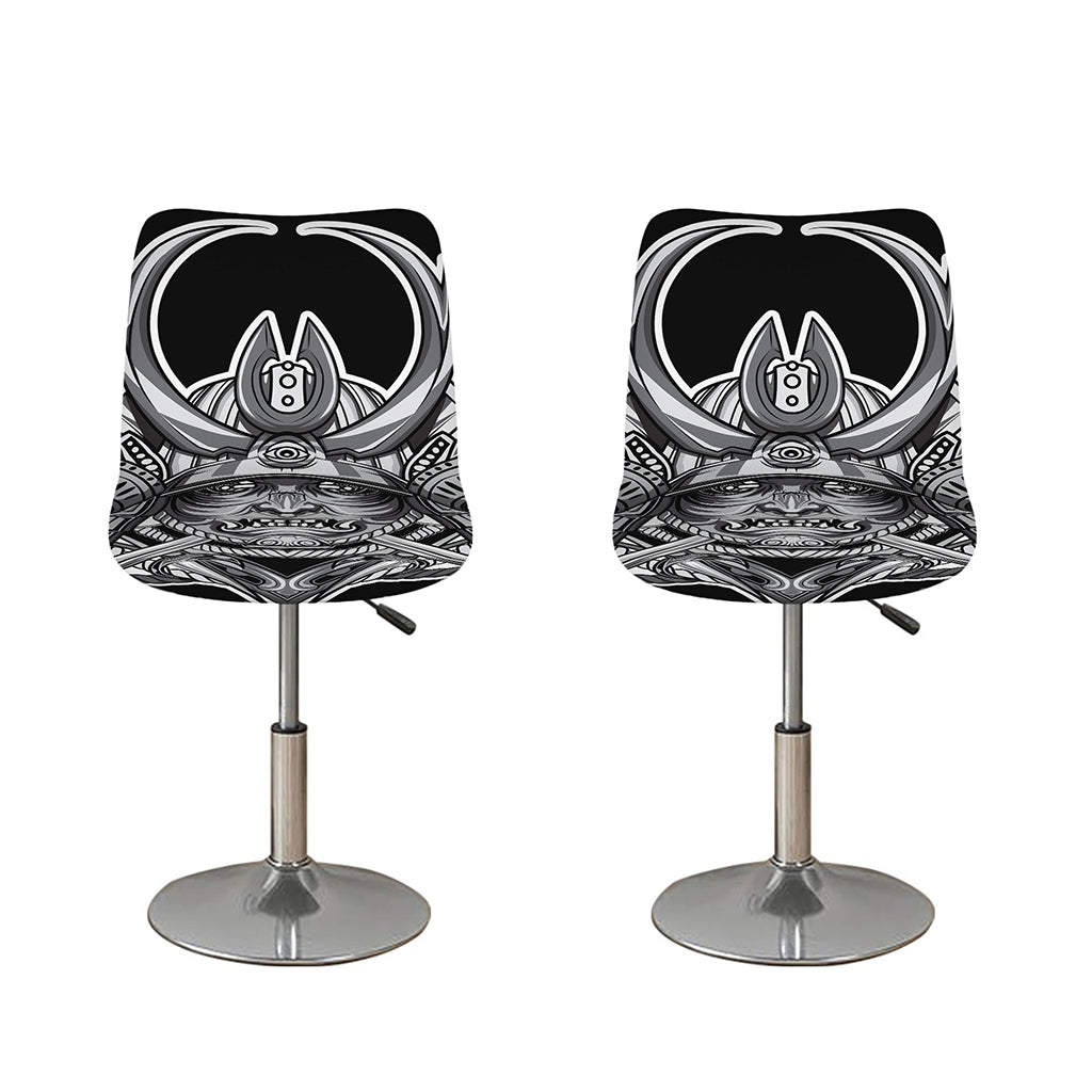 Silver Samurai Mask Print Bar Stool Covers