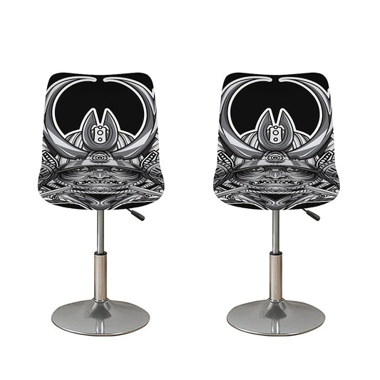 Silver Samurai Mask Print Bar Stool Covers