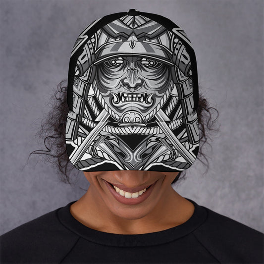 Silver Samurai Mask Print Baseball Cap
