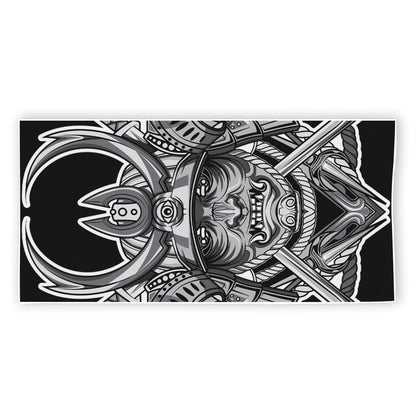 Silver Samurai Mask Print Beach Towel