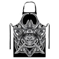 Silver Samurai Mask Print Bib Apron With Pocket