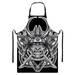 Silver Samurai Mask Print Bib Apron With Pocket