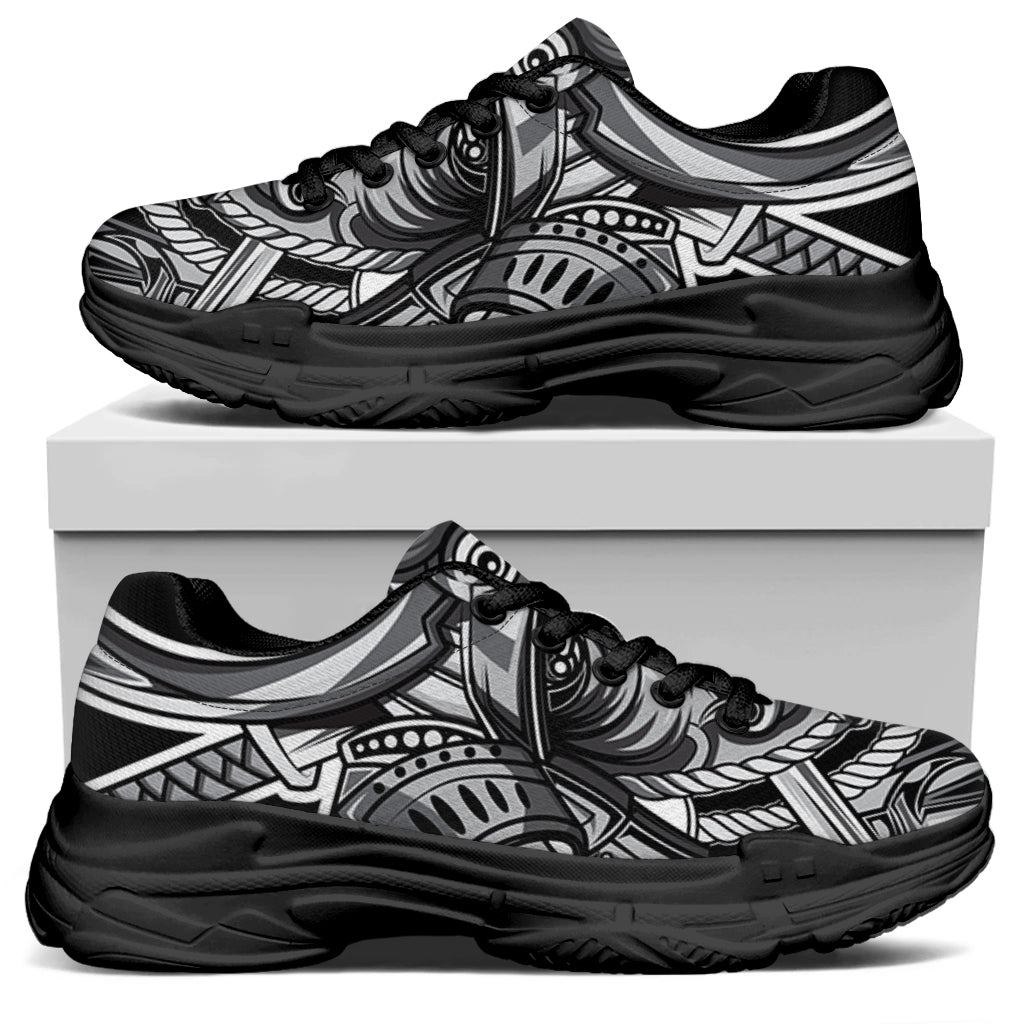 Silver Samurai Mask Print Black Chunky Shoes