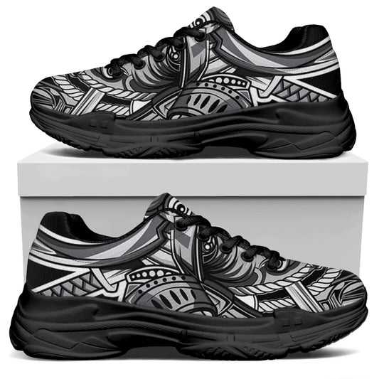 Silver Samurai Mask Print Black Chunky Shoes