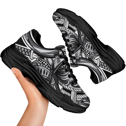 Silver Samurai Mask Print Black Chunky Shoes