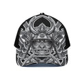 Silver Samurai Mask Print Black Mesh Trucker Hat