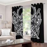 Silver Samurai Mask Print Blackout Grommet Curtains