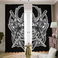 Silver Samurai Mask Print Dimout Pencil Pleat Curtains