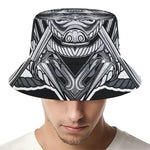 Silver Samurai Mask Print Bucket Hat