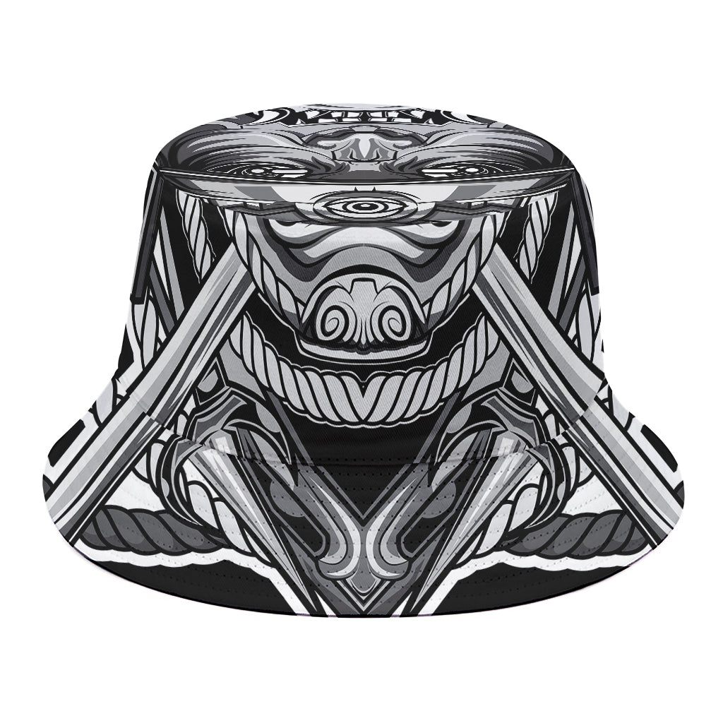 Silver Samurai Mask Print Bucket Hat