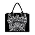 Silver Samurai Mask Print Canvas Tote Bag