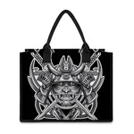 Silver Samurai Mask Print Canvas Tote Bag