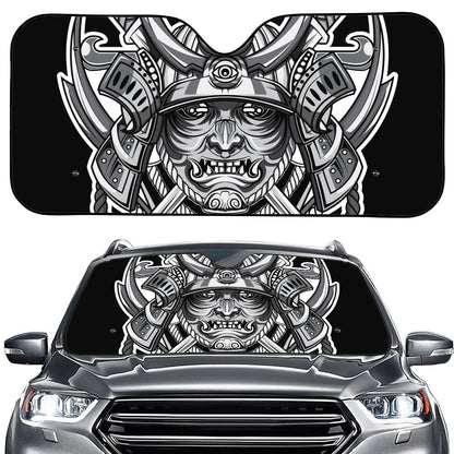Silver Samurai Mask Print Car Windshield Sun Shade