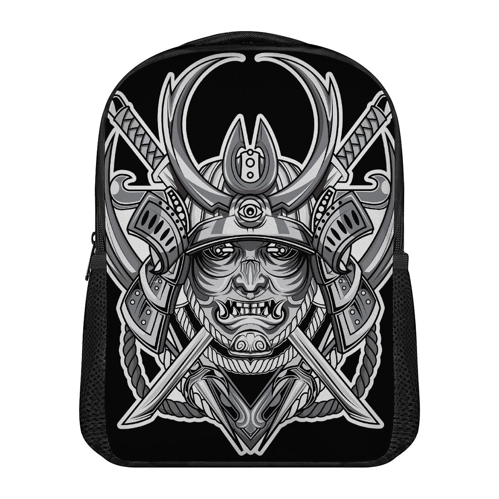 Silver Samurai Mask Print Casual Backpack