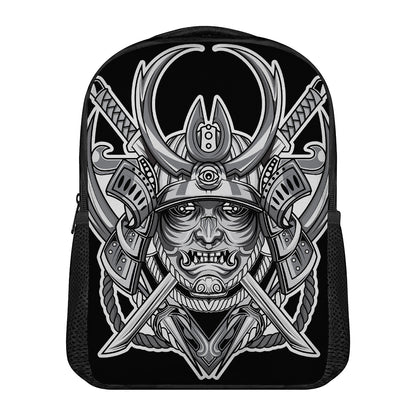 Silver Samurai Mask Print Casual Backpack