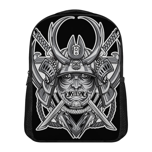 Silver Samurai Mask Print Casual Backpack