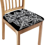 Silver Samurai Mask Print Chair Cushion Cover