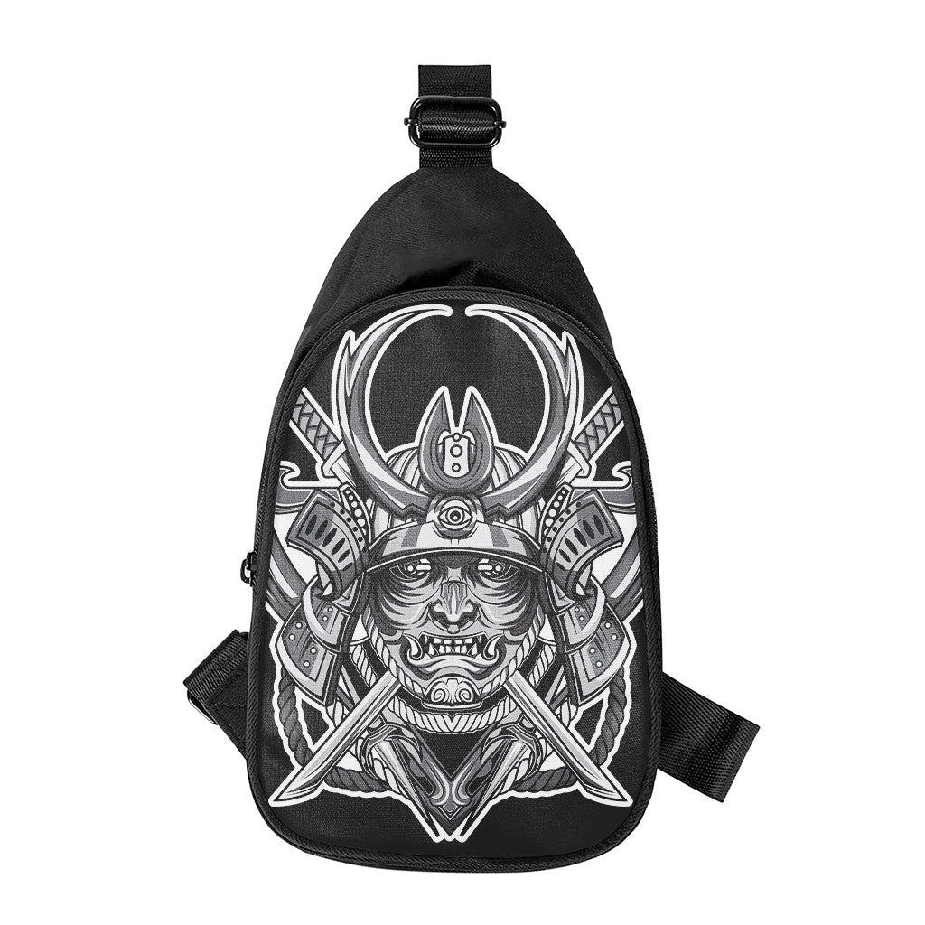 Silver Samurai Mask Print Chest Bag
