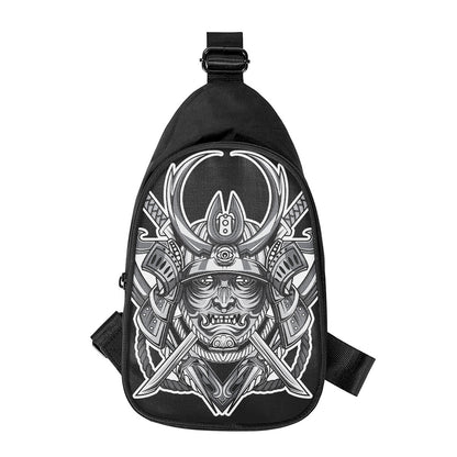 Silver Samurai Mask Print Chest Bag
