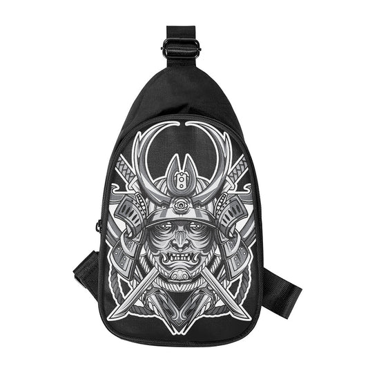 Silver Samurai Mask Print Chest Bag