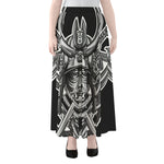 Silver Samurai Mask Print Chiffon Maxi Skirt