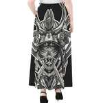 Silver Samurai Mask Print Chiffon Maxi Skirt