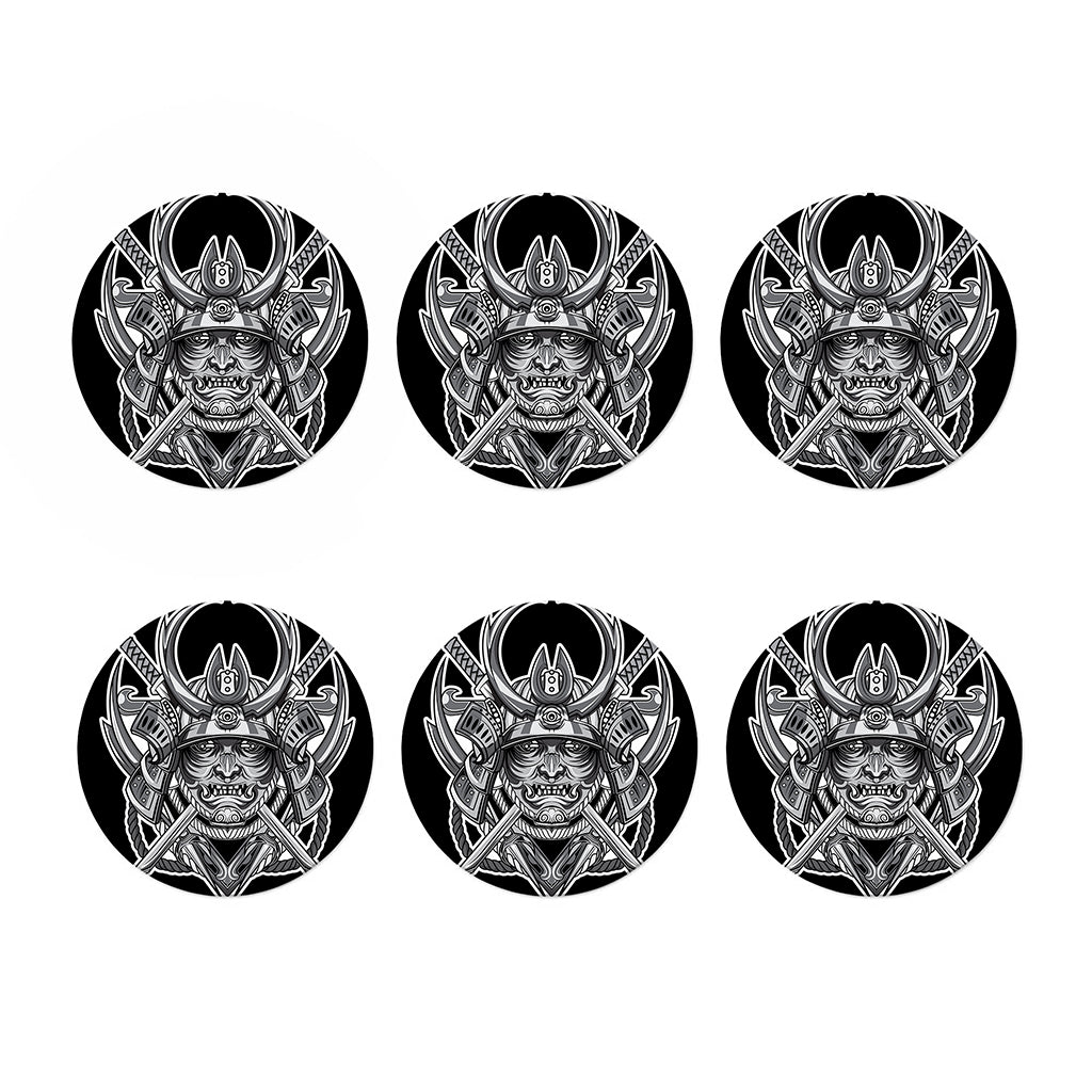 Silver Samurai Mask Print Coaster Set