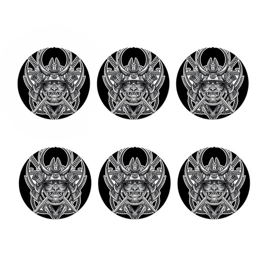 Silver Samurai Mask Print Coaster Set