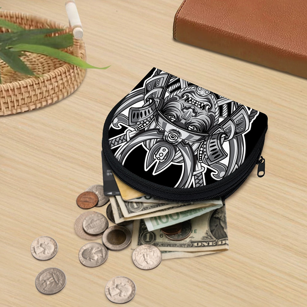 Silver Samurai Mask Print Coin Purse