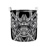 Silver Samurai Mask Print Collapsible Laundry Basket