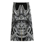 Silver Samurai Mask Print Cotton Front Slit Maxi Skirt