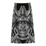 Silver Samurai Mask Print Cotton Front Slit Maxi Skirt