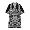 Silver Samurai Mask Print Cotton Hawaiian Shirt