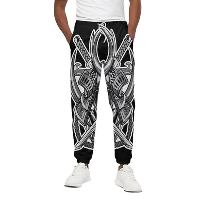 Silver Samurai Mask Print Cotton Pants