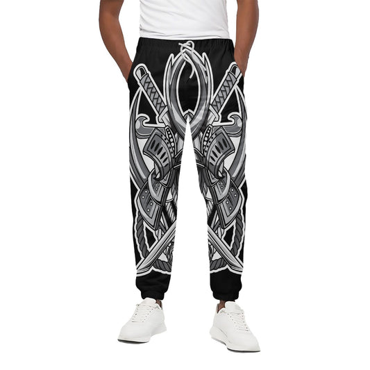 Silver Samurai Mask Print Cotton Pants