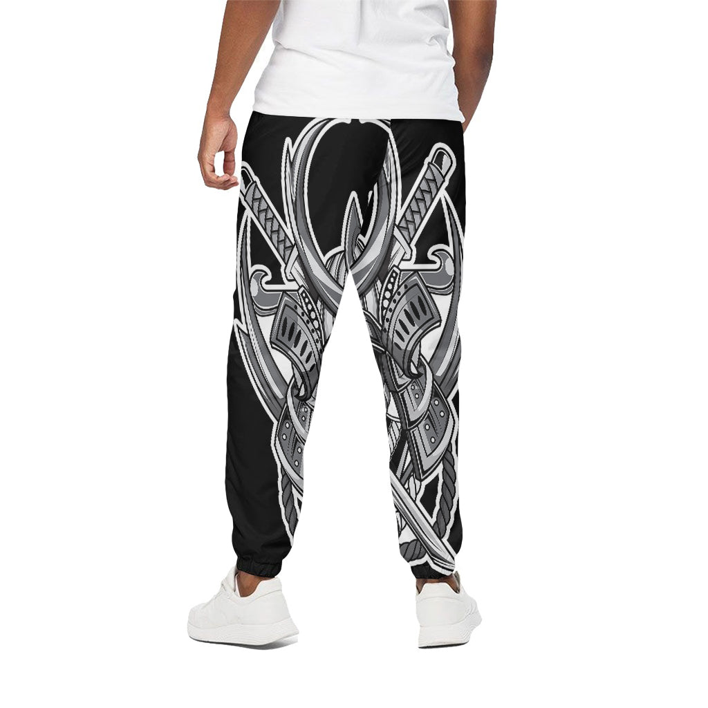 Silver Samurai Mask Print Cotton Pants