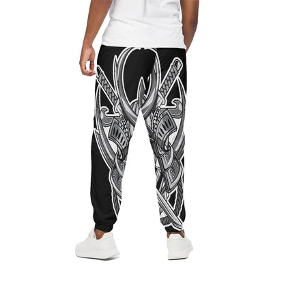 Silver Samurai Mask Print Cotton Pants