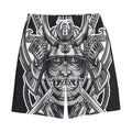 Silver Samurai Mask Print Cotton Shorts